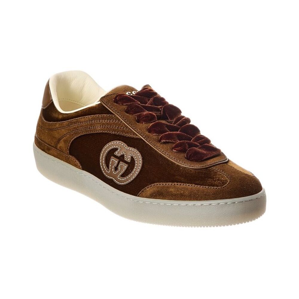 Gucci G75 Velvet & Suede Sneaker, Brown